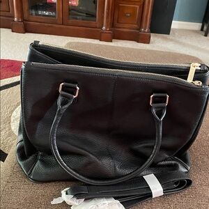 Levenger Elegant Black Leather Tote Bag